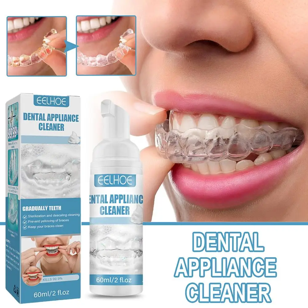 

60ml Orthodontic Appliance Foam Cleaner Press Foam To Clean Powerful Stain Removal Cleaning Care For Dental Braces Oral Hea S7b6