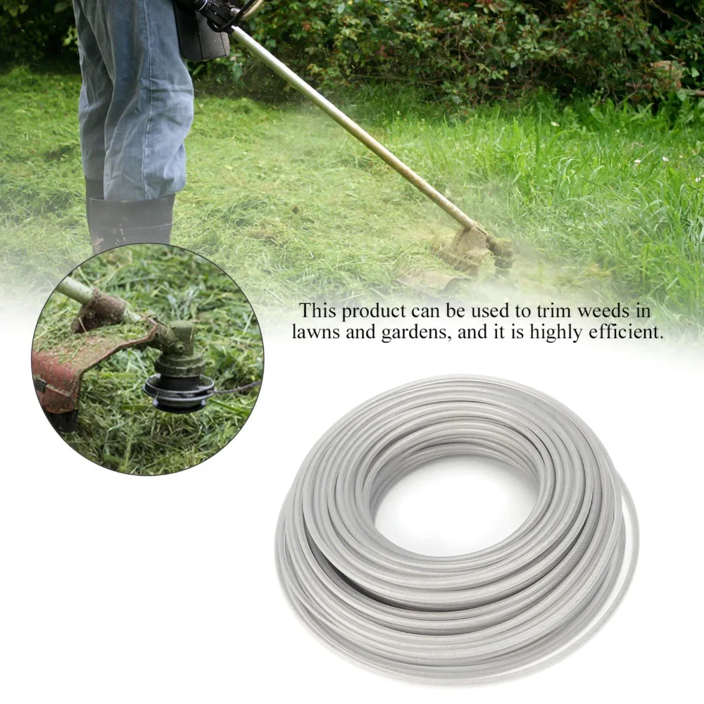 Durable Steel Metal Core Grass Trimmer Line Silver Universal Weed Eater String Round Compact Trimmer Spool Replacement