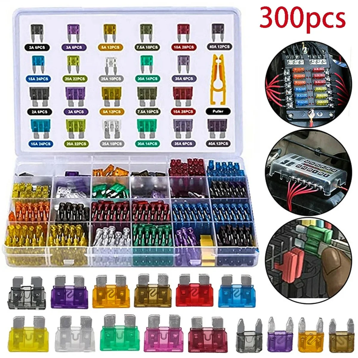 ABNH 300 pièces Kit d'assortiment de fusibles à lame de voiture Auto camion automobile moyen petit fusible mixte fusible de Circuit de moto avec boîte