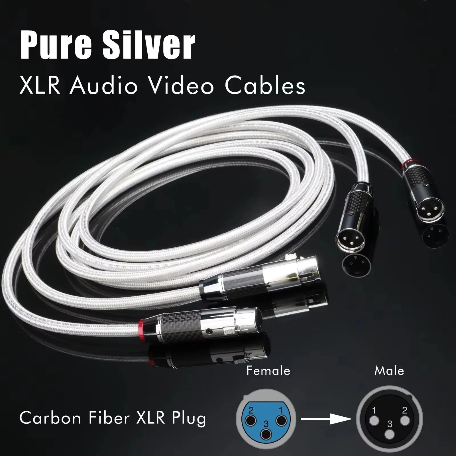 Pair Pure Silver RCA Cable xlr cable Super Soft 3PIN XLR Interconnect Cable HIFI Phono Cable For DAC DVD Amplifier