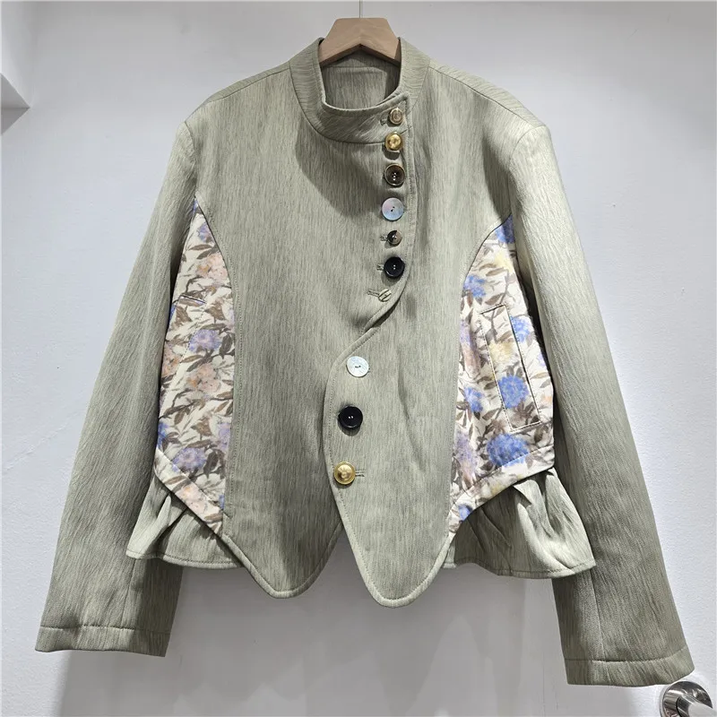 SuperAen Korean-style Fashion 2026 Autumn New Lace Color-matching Asymmetrical Design Women's Coats