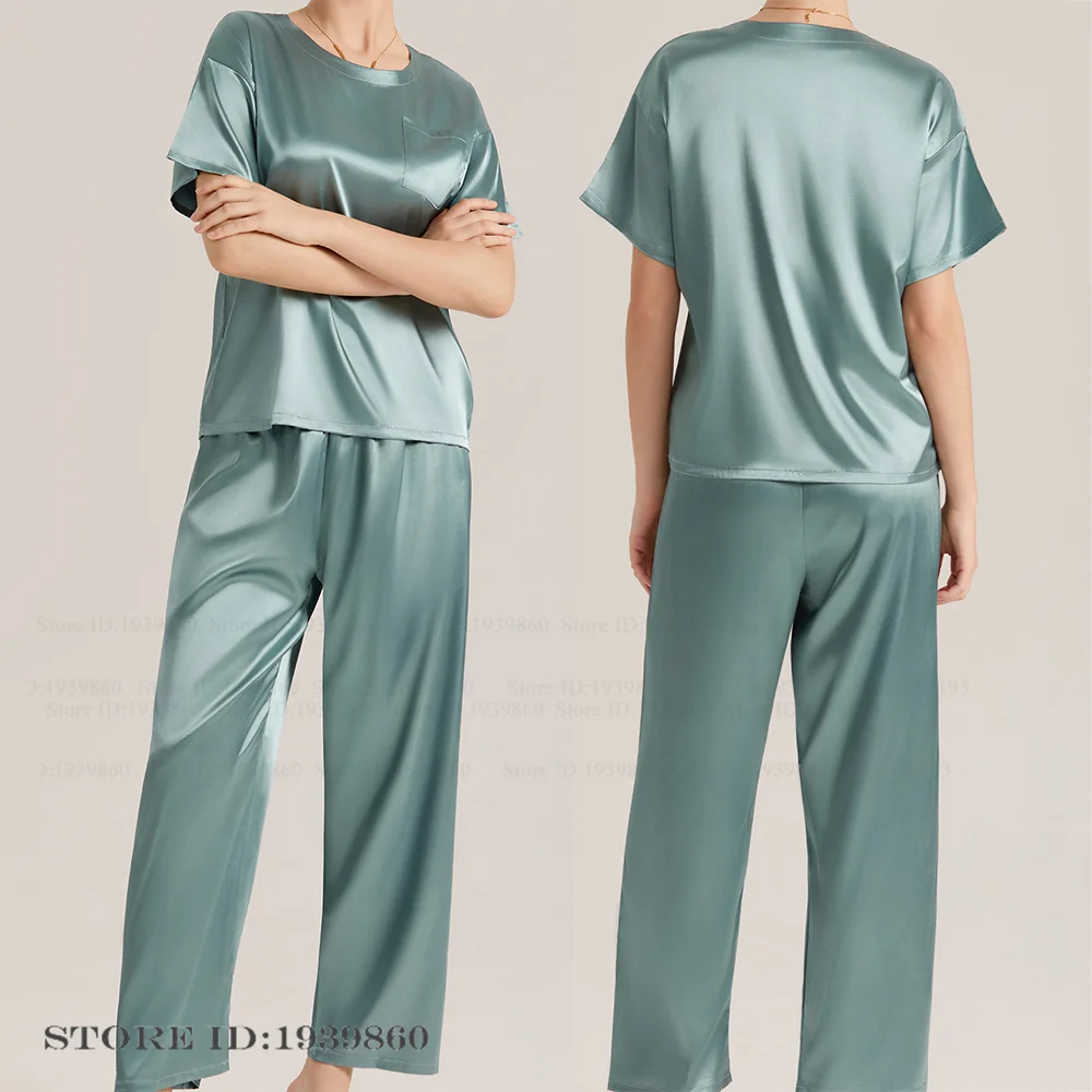 Female 2PCS Pajamas Set Sleepwear Loose Casual Short Sleeve Trouser Pijamas Suit Home Clothes Spring Summer New Nightwear Pyjama