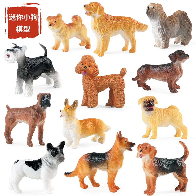 12pcs Poultry Animal Wild Animals Set Pet Dog Model Mini Golden Retriever Corgi Bulldog Children's Cognitive Scene Ornament Toys