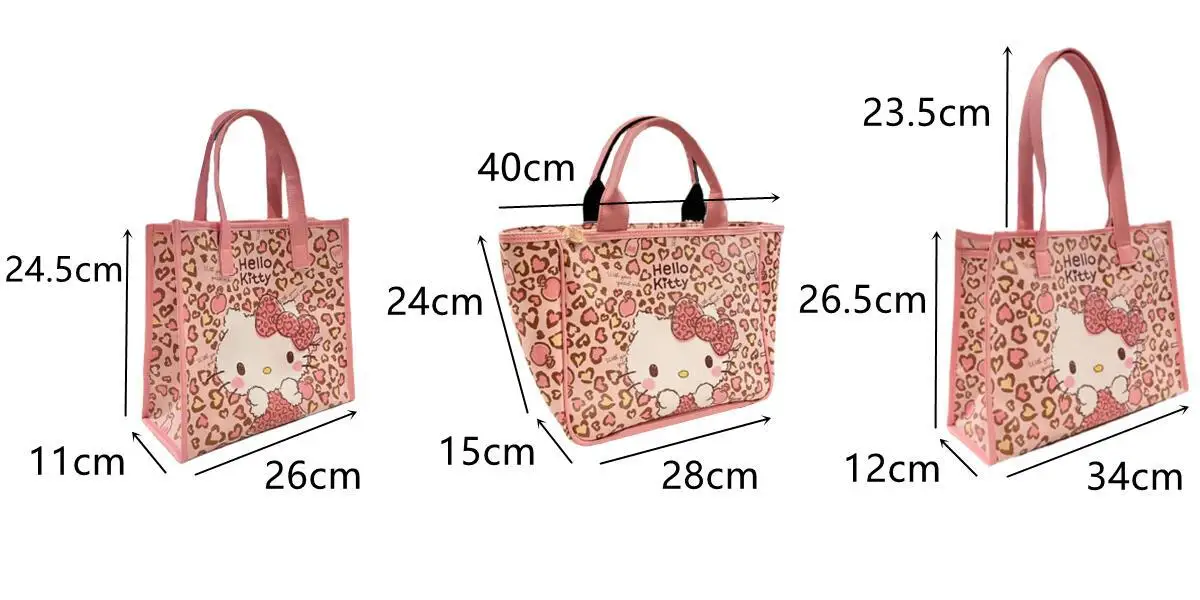 Kawaii Hello Kitty Sanrio Handbags Shoulder Bag Massage Bags Pink Leopard Pu Handbag Large Capacity Commuter for Women Girls