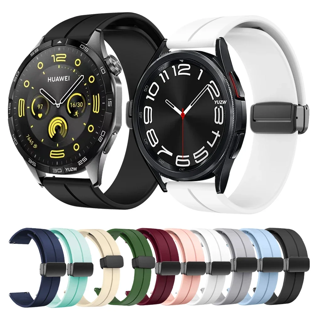 

20/22mm Magnetic clasp Silicone Strap For Samsung Galaxy Watch 6 4 5 pro 40mm 44mm 45mm 42/46mm bracelet for Huawei GT4 2/3 band