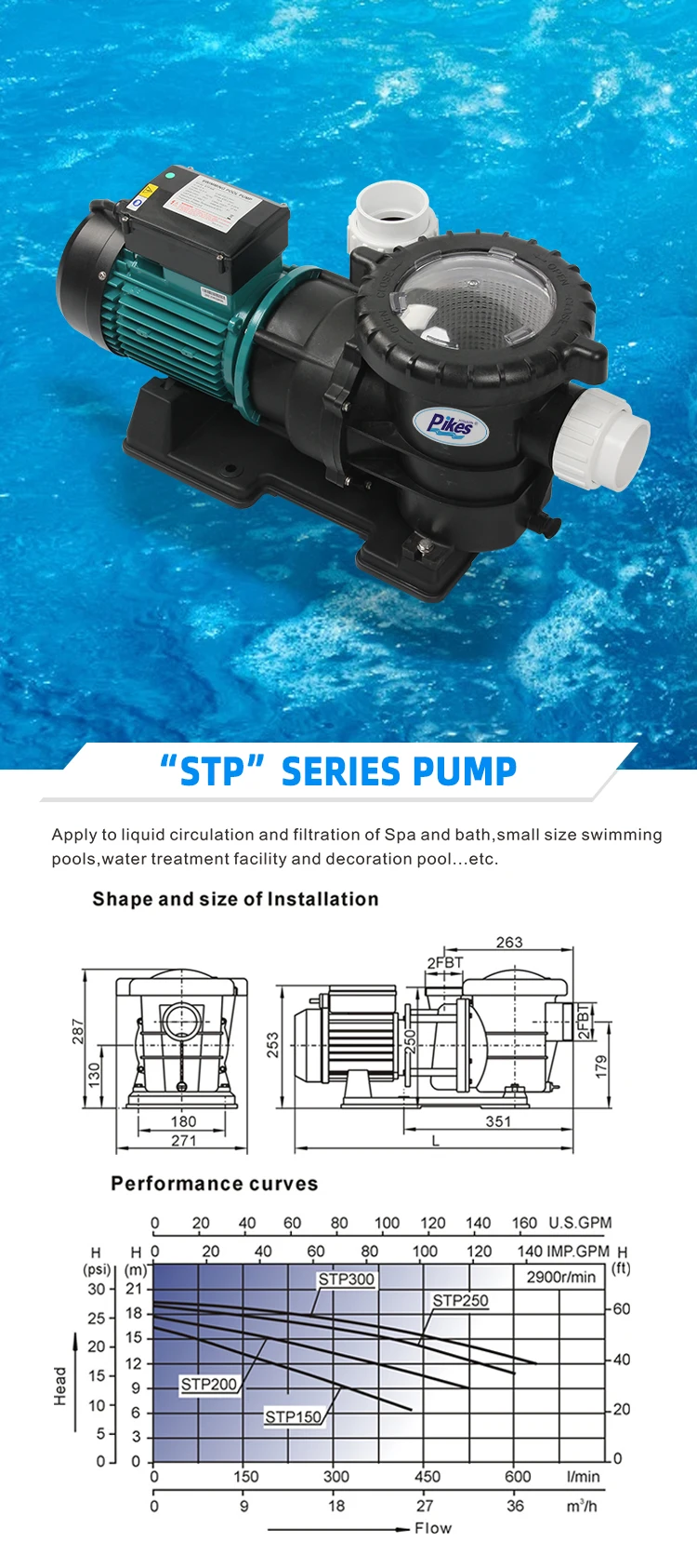 Pikes New Series Water Pump 150 for Swimming Pool 1.5 Inch Suction Pool Water Pumps