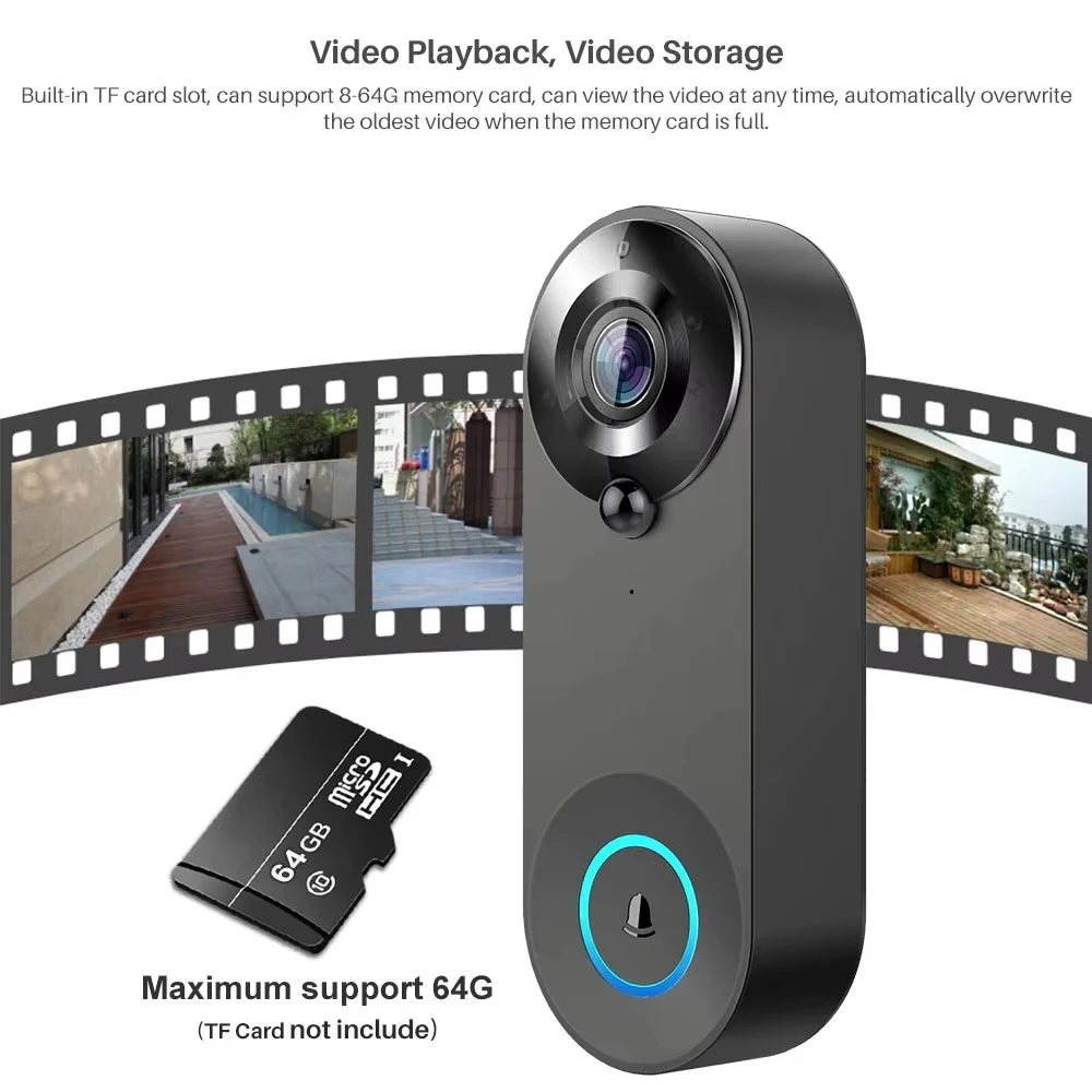 Tuya WiFi جرس باب يتضمن شاشة عرض فيديو 2MP 1080P كاميرا جرس الباب أمن الوطن الذكي كشف الحركة للرؤية الليلية 2-Way الصوت جرس باب إنتركوم