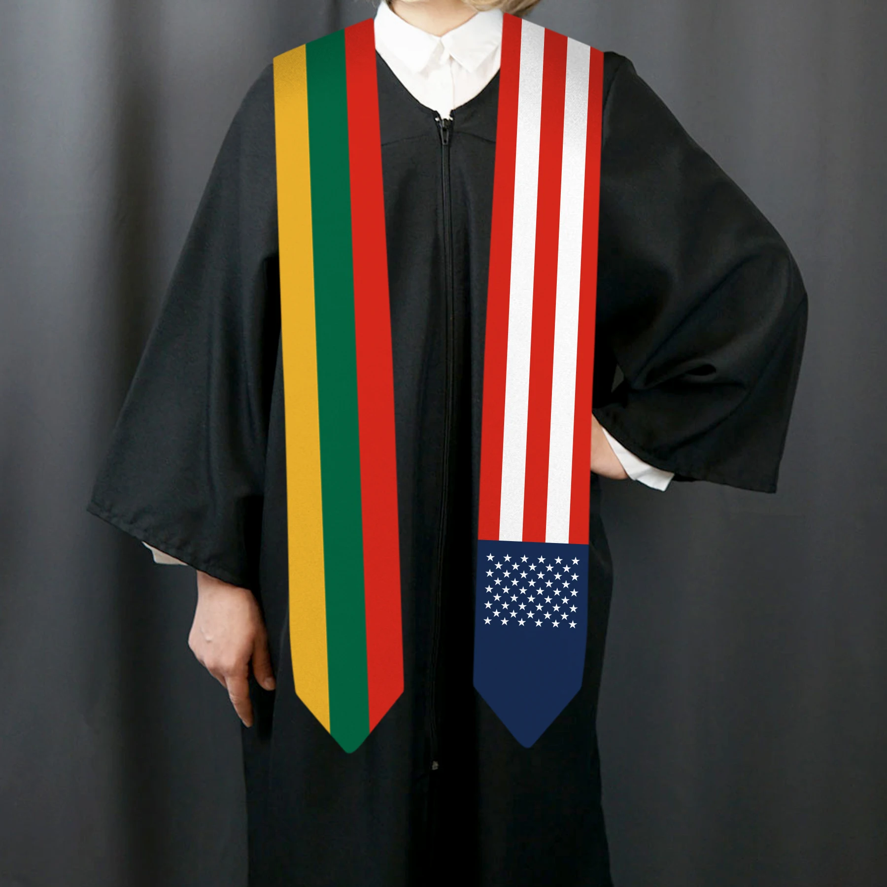 13x180cm USA And Lithuania Flag Graduation Sash Bachelor Gown Accessory Graduation Sash Scarf