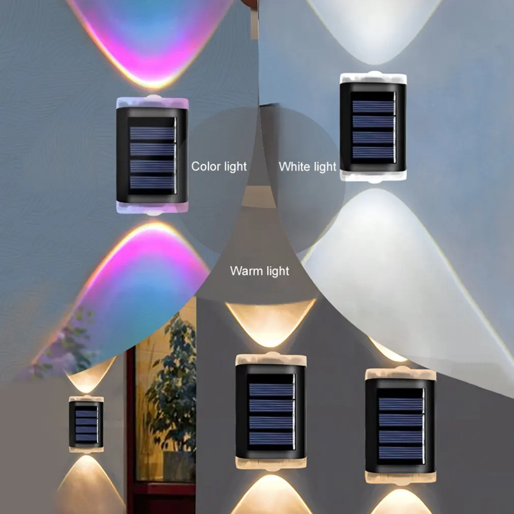 Lampa ścienna na energię słoneczną na zewnątrz 4LED ciepła, jasna wodoodporny w górę i w dół światło balkon podwórko ogrodowe światła dekoracyjne kinkiet