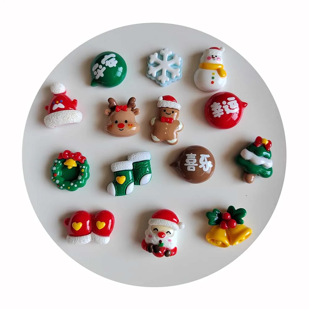 Mini Cute Cartoon Christmas Resin Decoration Charm Flat Back Xmas Cabochons Scrapbooking DIY Jewelry Craft Accessorie