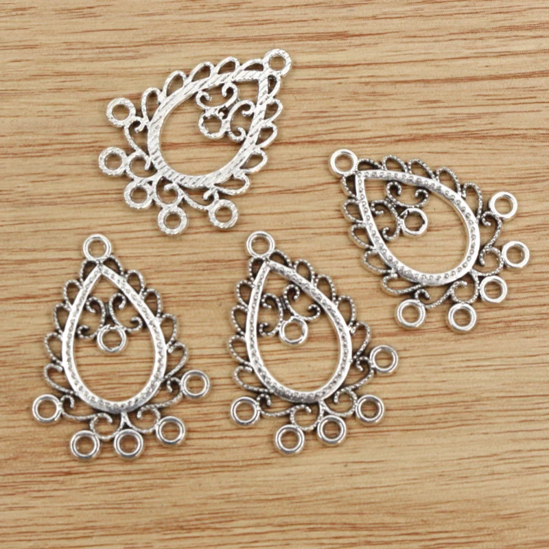 20pcs 28x22mm Drop Chars Antique Silver Plated Tibetan Vintage Connector Charm Pendant DIY Necklace Jewelry Findings Accessories