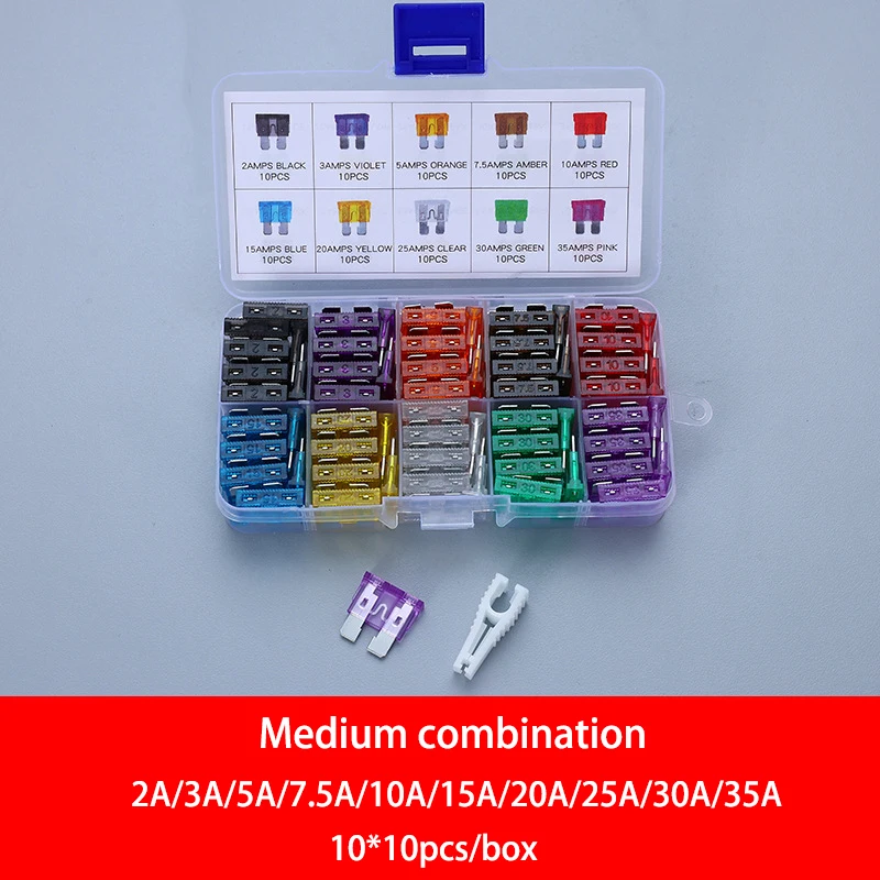 Color Plug-in Fuse Set Medium Sized Car Insurance Sheet Boxed Each With 10pcs 2A~40A Fuse Tubes 100pcs Packaged For Fuse A4