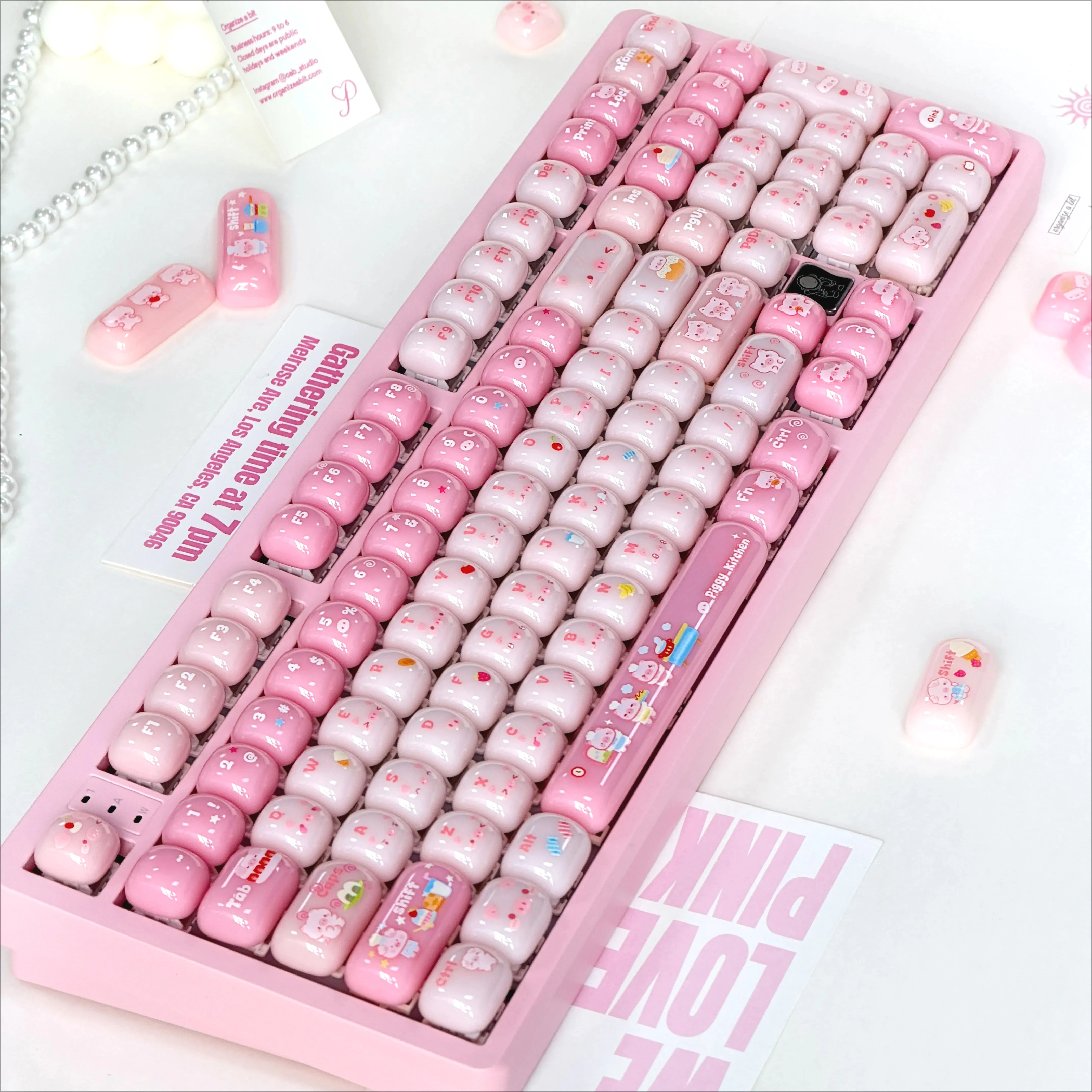 MAIMAOOO Little Pig Soft Candy Keycaps Pink MOG Cute Round Pink PC Silk Screen Female Keyboard Keycaps