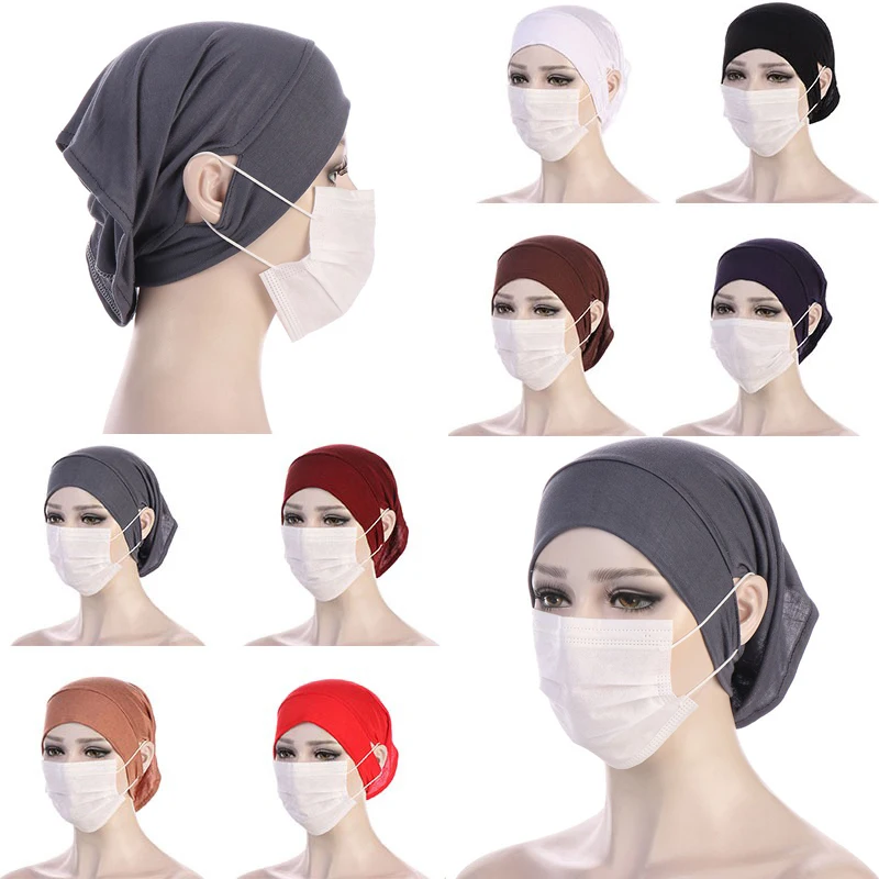 Algodão sob lenço com furo de orelha, Stretch Jersey, Hijabs internos, Tampas de Hijab frontais redondas, Turbante Feminino, Bonnet, Novo, 2021