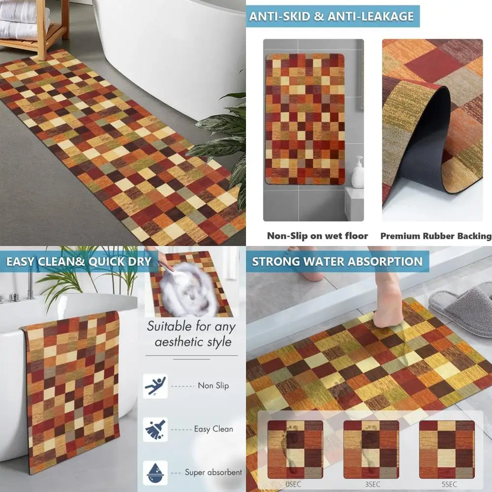 

custom-sized rubber non-slip absorbent thin bath rugs - quick dry, door-friendly, washable mats