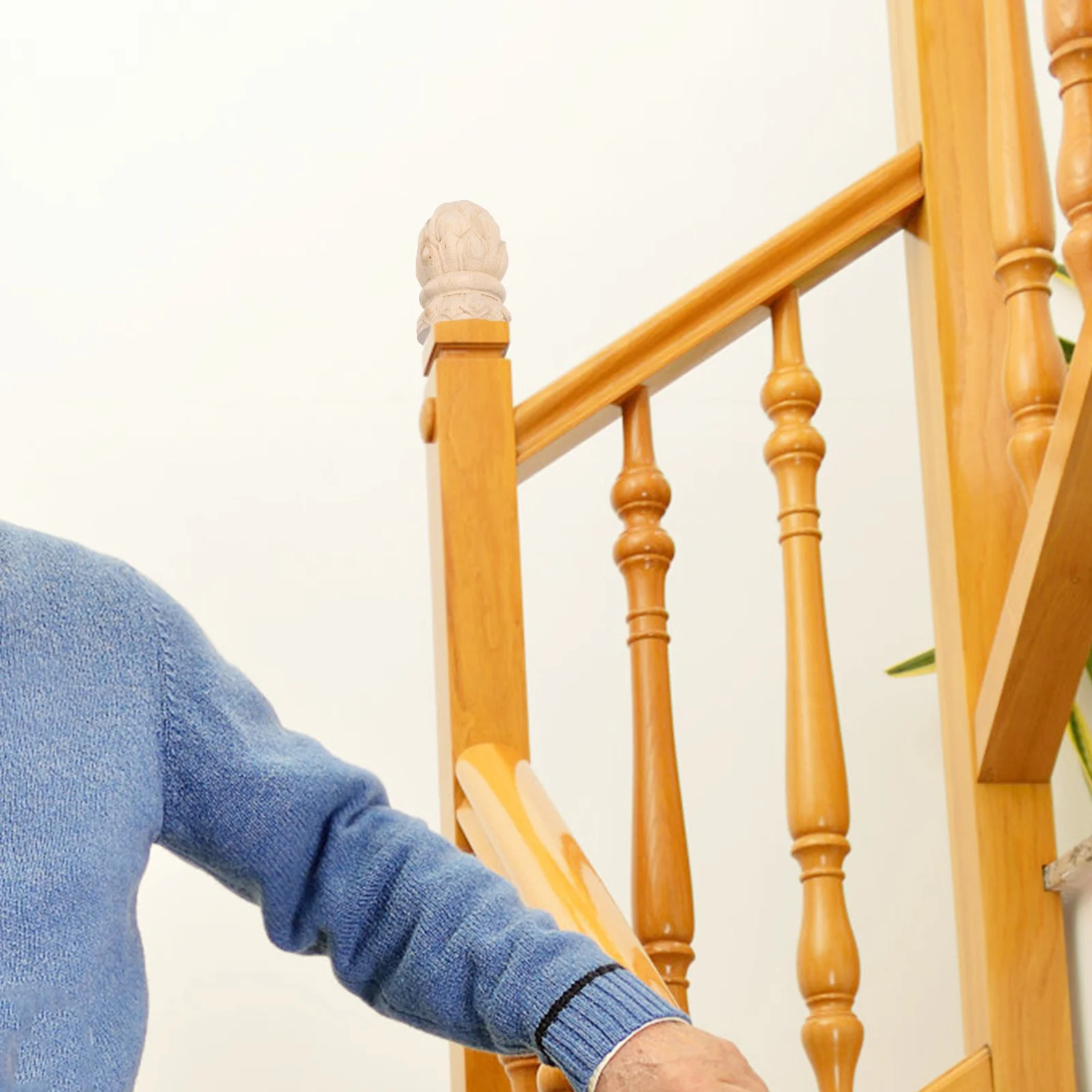 

Wooden Pineapple Post Toppers Hand Carved Unfinished Fence Caps Elegant Design for Staircase Furniture Decoration