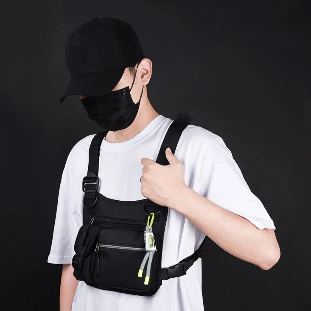 Oxford Cloth Fashion Chest Bag Waterproof Large Capacity Men Vest Bag with Reflective Strip Multi Pocket Outdoor Sports Bag