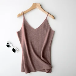 Summer New Camisole 100% Pure Wool Ladies Self-cultivation Camisole Woman V-neck Pullover Vest Knitted Base Sweater