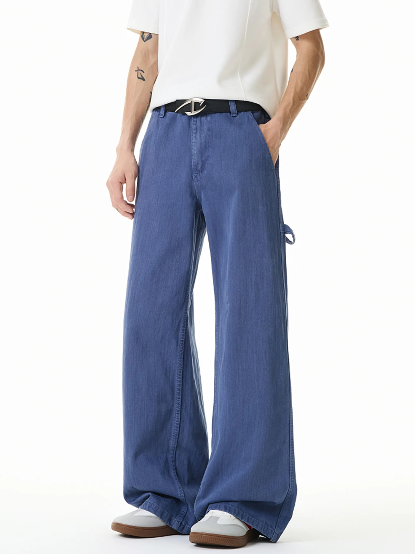 

Washed Denim Wide Leg Loose Fit Straight Tube Jeans Men Summer Casual Straight Cut Trousers American High Street Retro Style