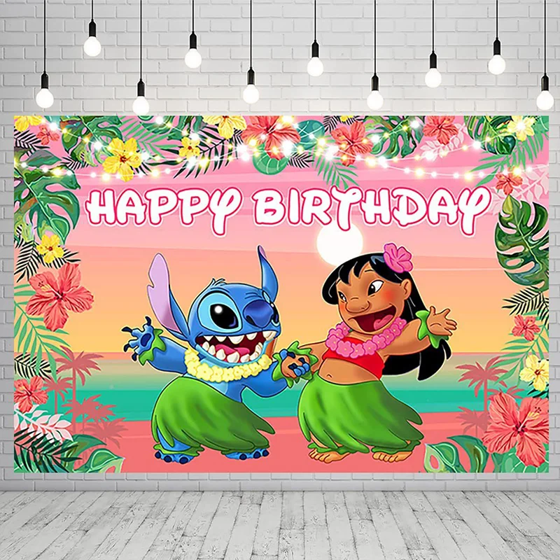 Disney Lilo And Stitch Theme Backdrop Children\'s Birthday Party Decorations Baby Shower Hula Girls Party Props Banner Shooting