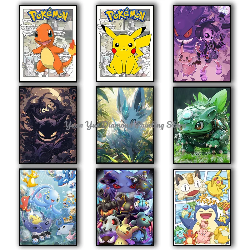 

1pc frameless Diamond Painting Pokemon 5D DIY Diamond Painting Set Cute Cartoon Pikachu Charmander Bulbasaur Diamond Mosaic Pain