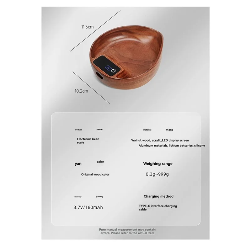 

ABVG-Coffee Bean Weigher, Tea Leaf Scale, Walnut Hand Brewing Electronic Scale Coffee Bean Scale Accurate To 0.1G