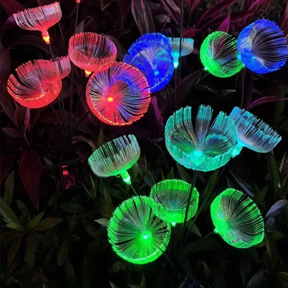 6LED Solar Jellyfish Light Multi Color Shift Fiber Optic Strand Fiber Optic Lamp Auto Light Switch Weather Proof