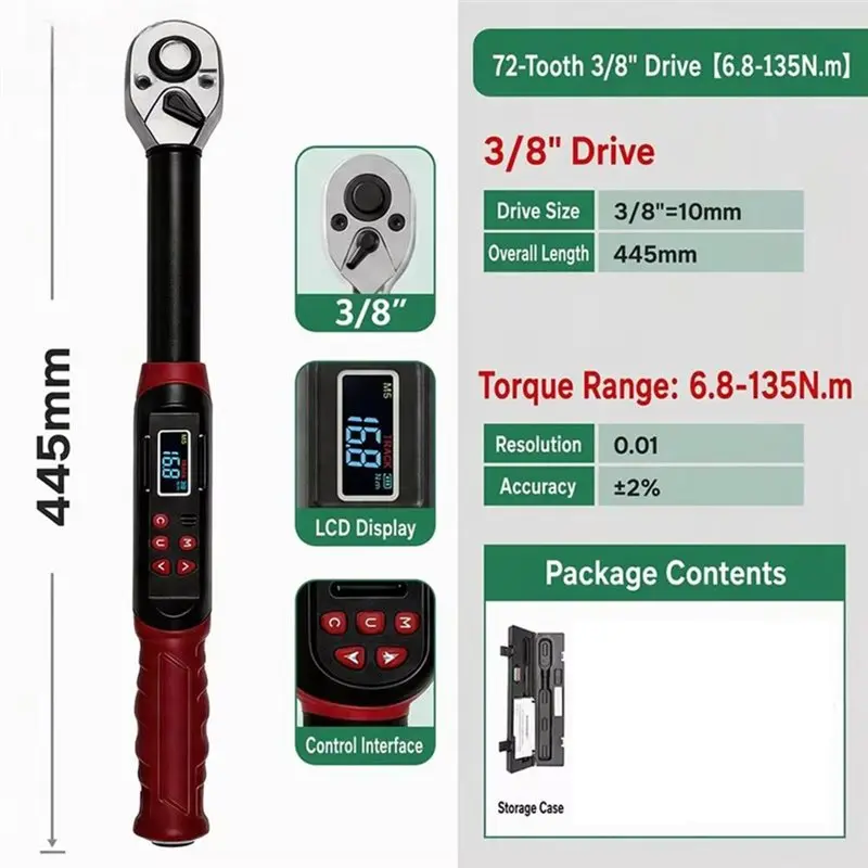 ABFY-3/8 Digital Torque Wrench With LCD Display Range 72T Ratchet Head For Auto Repair And Screw Fastening