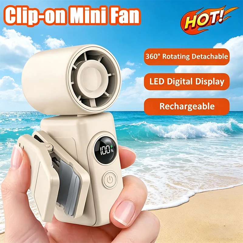 

Portable Clip-on Mini Fan Turbo Personal Handheld Rechargeable W/ 4 Wind Led Display Pocket Size Summer Cooling Gift For Women