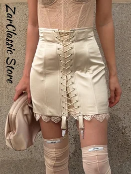 Sexy Women's Skirt With Lace Summer Satin Solid Slim Y2k Mini Skirts Lady New Fashion Street Evening Party Beachwear 2026