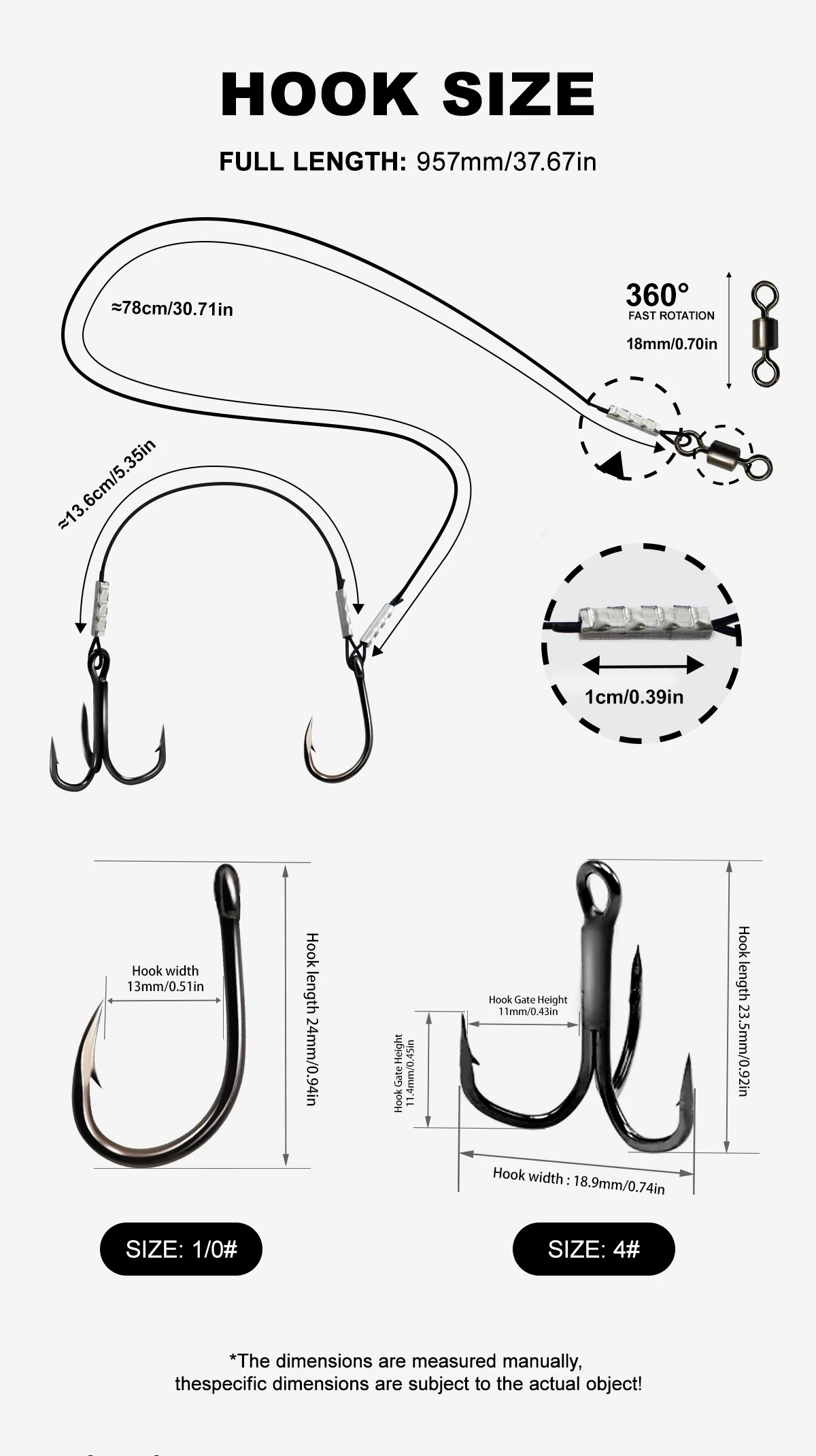 ZYZHE 1/3/5 Stück Meeresfischerei-Lebendköder-Rigs mit 7-strängigem Stahldraht, dicken Einzelhaken und BKK-Dreifachhaken, Angel-Stinger-Rig – Detail 2
