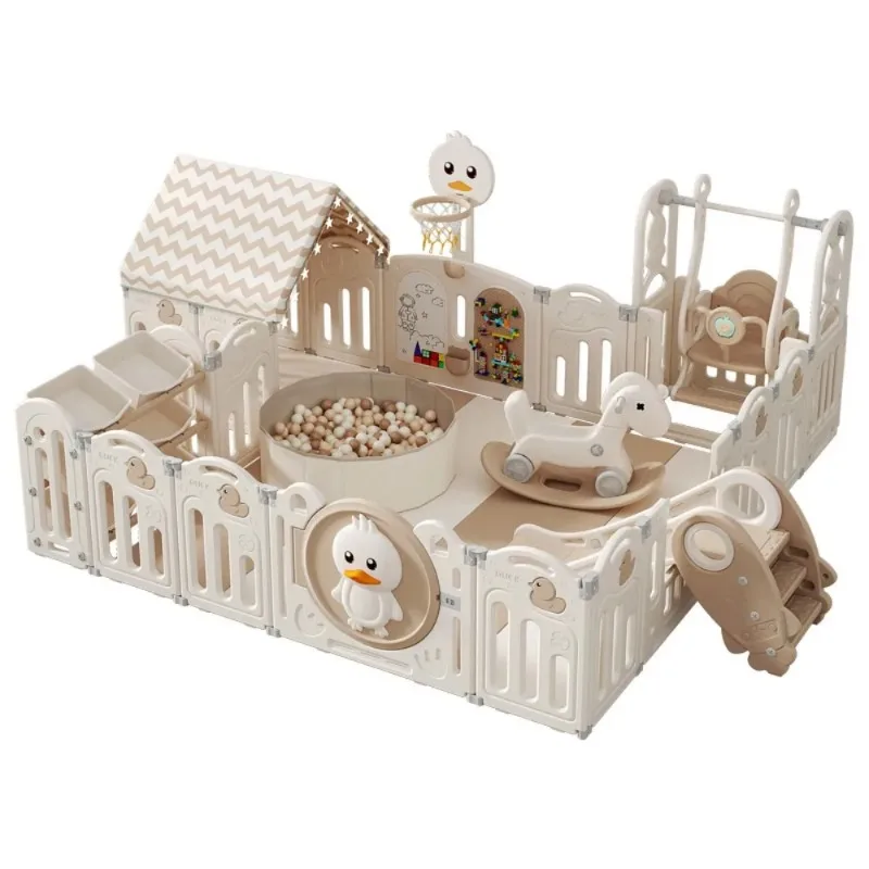 

【Хит продаж】Современный складной пластиковый манеж-ограждение для игр с дверцей и домиком для младенцев и малышей