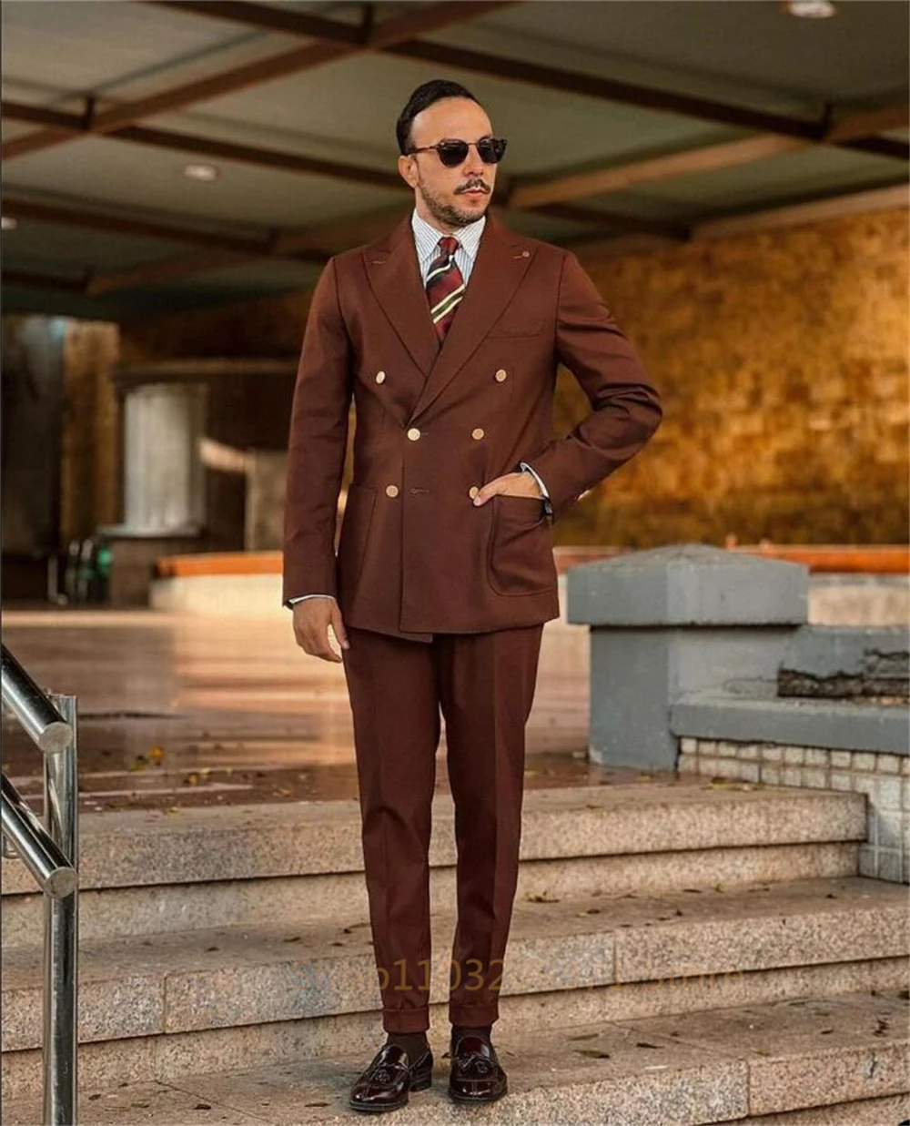 New Brown Men Business Suit Groom Groomsman Tuxedos Wedding Party Prom Casual Formal Occasion 2 Piece Set Jacket Pants