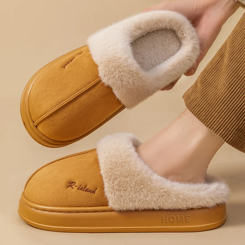 Winter Cosy Warm Couple Style Concise Fluffy Slippers Women Men Non-slip Soft Slides Indoor Mule Ladies' Home Cotton Shoes