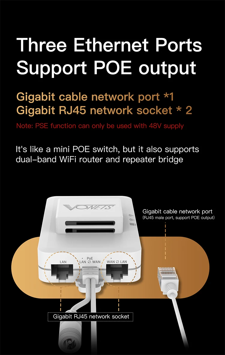 Imagem -04 - Vonets Gigabit Banda Dupla 2.4g 5g Roteador Wi-fi de Alta Potência sem Fio Ponte Repetidor Poe Fonte de Alimentação Wi-fi Ethernet para Dvr Monitor