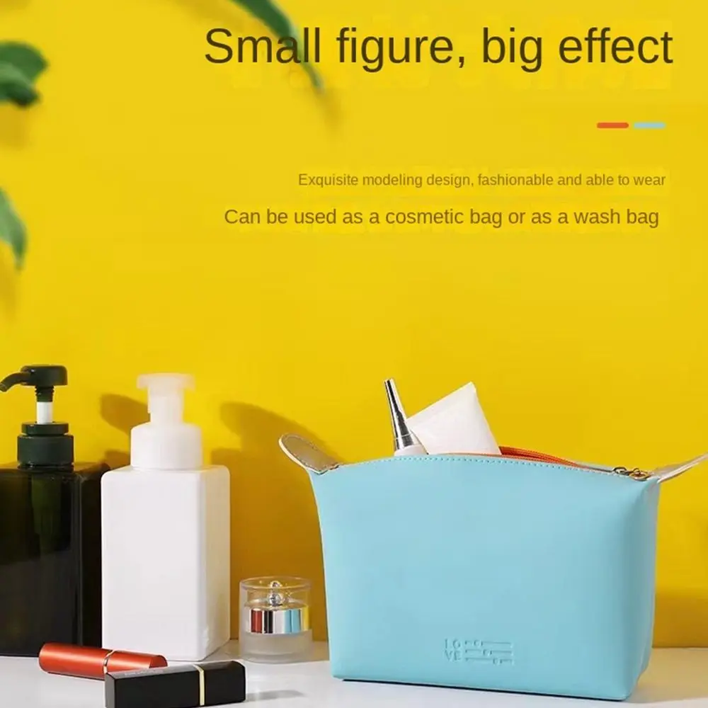 Casual Handbag PU Cosmetic Bag Waterproof Moisture-proof Makeup Bag Solid Color Large Capacity Toiletry Bag Outdoor