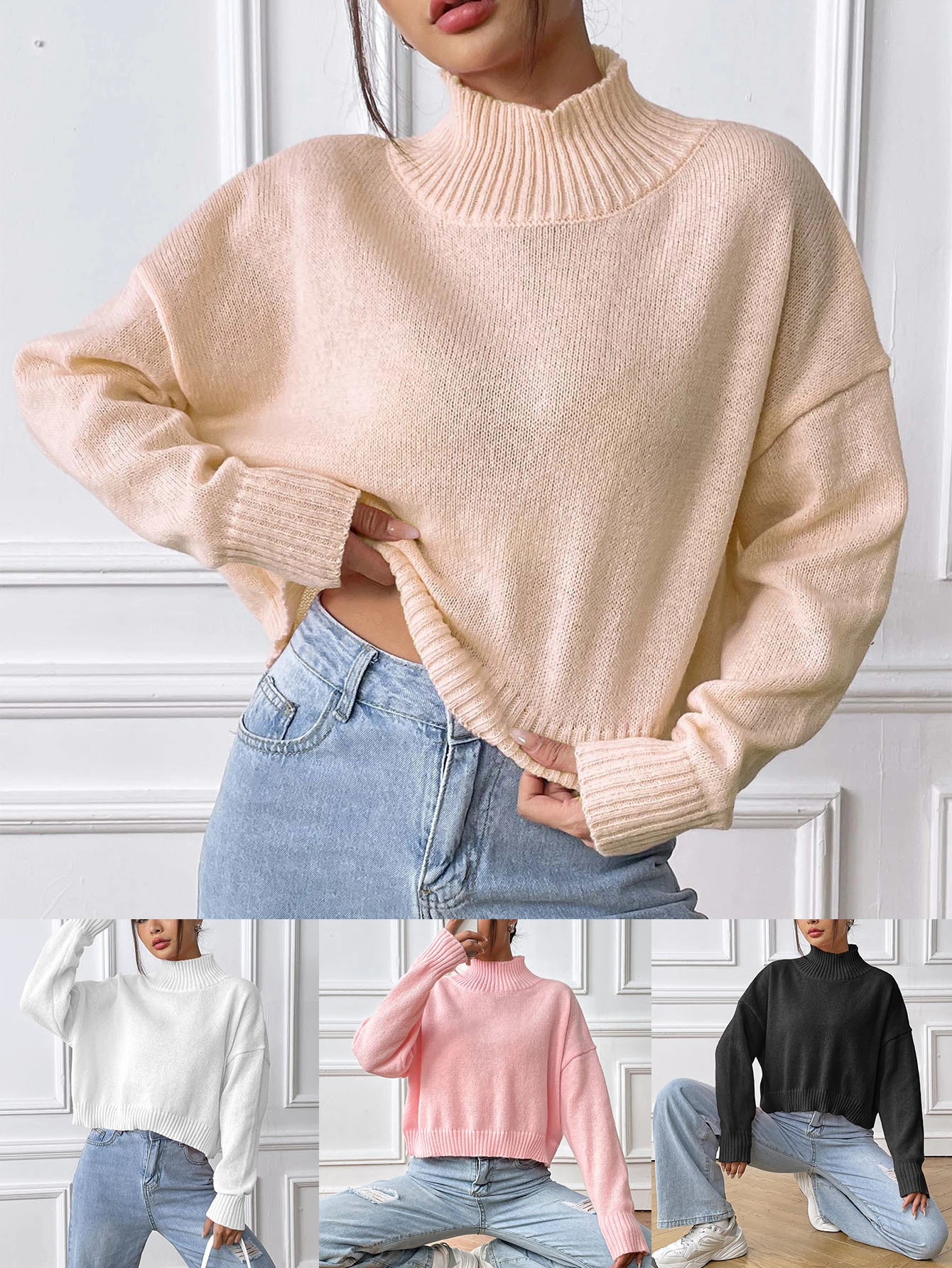 

Women's Autumn Winter Turtleneck Sweater Long Sleeve Plain Thread Decent Daily Basic Top
