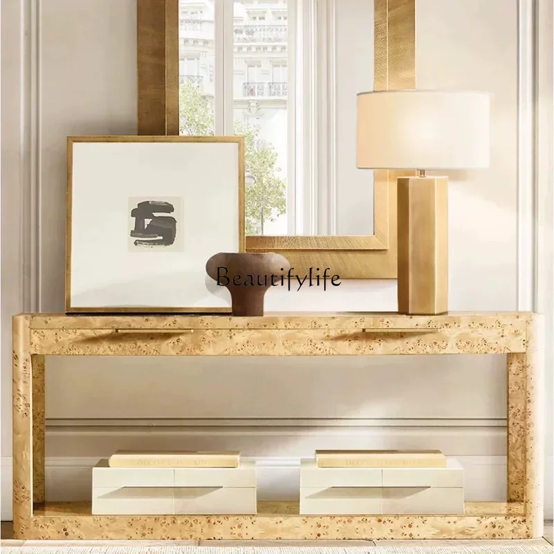 

12American Style Entrance Hall Partition Entrance Cabinet Solid Wood Modern Simple Sideboard Tree Bark Veneer Table