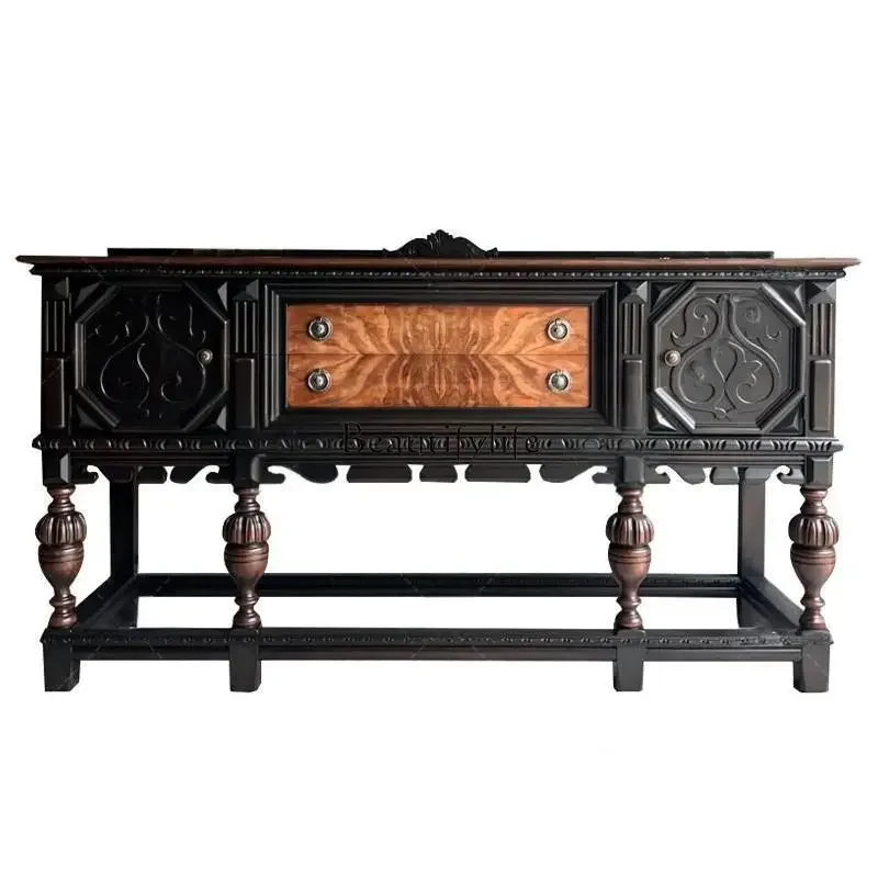 

2 yj15 French Retro Decorative Entryway Cabinet Solid Wood Carved Storage Living Room Wall-Mounted American Style Sideboard