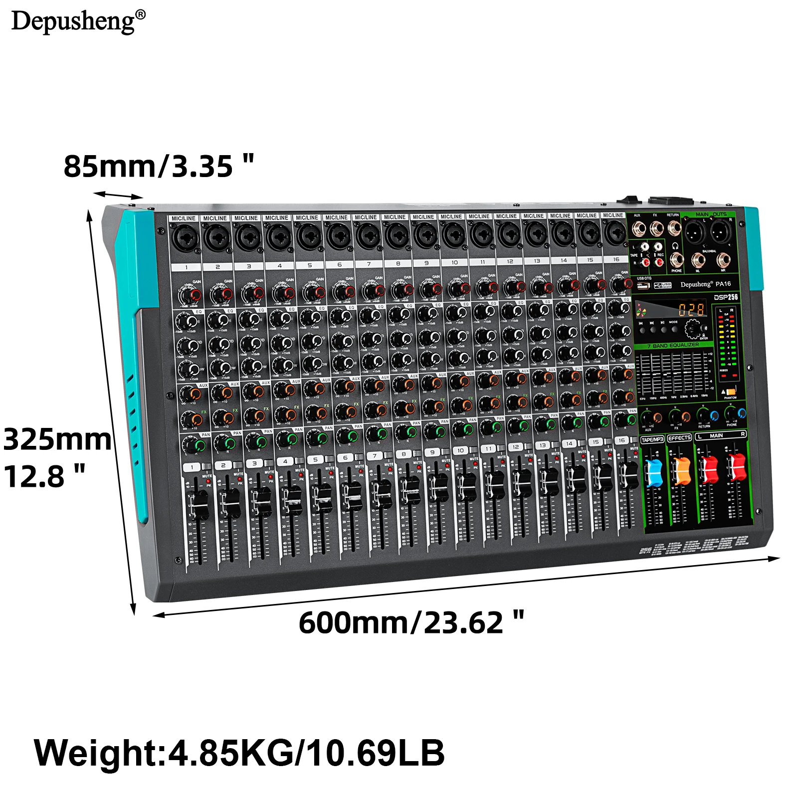 16 Channels Audio Sound Mixer Depusheng Mixing DJ Console USB with 48V Phantom Power 256 DSP Effects Sound Table for stage