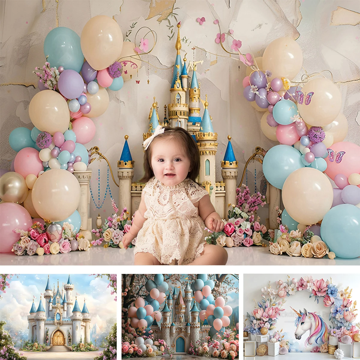 

Unicorn Fairytale Backdrop for Princess Girl Photography Studio Castle Forest Background Baby Shower Angel Child Photocall