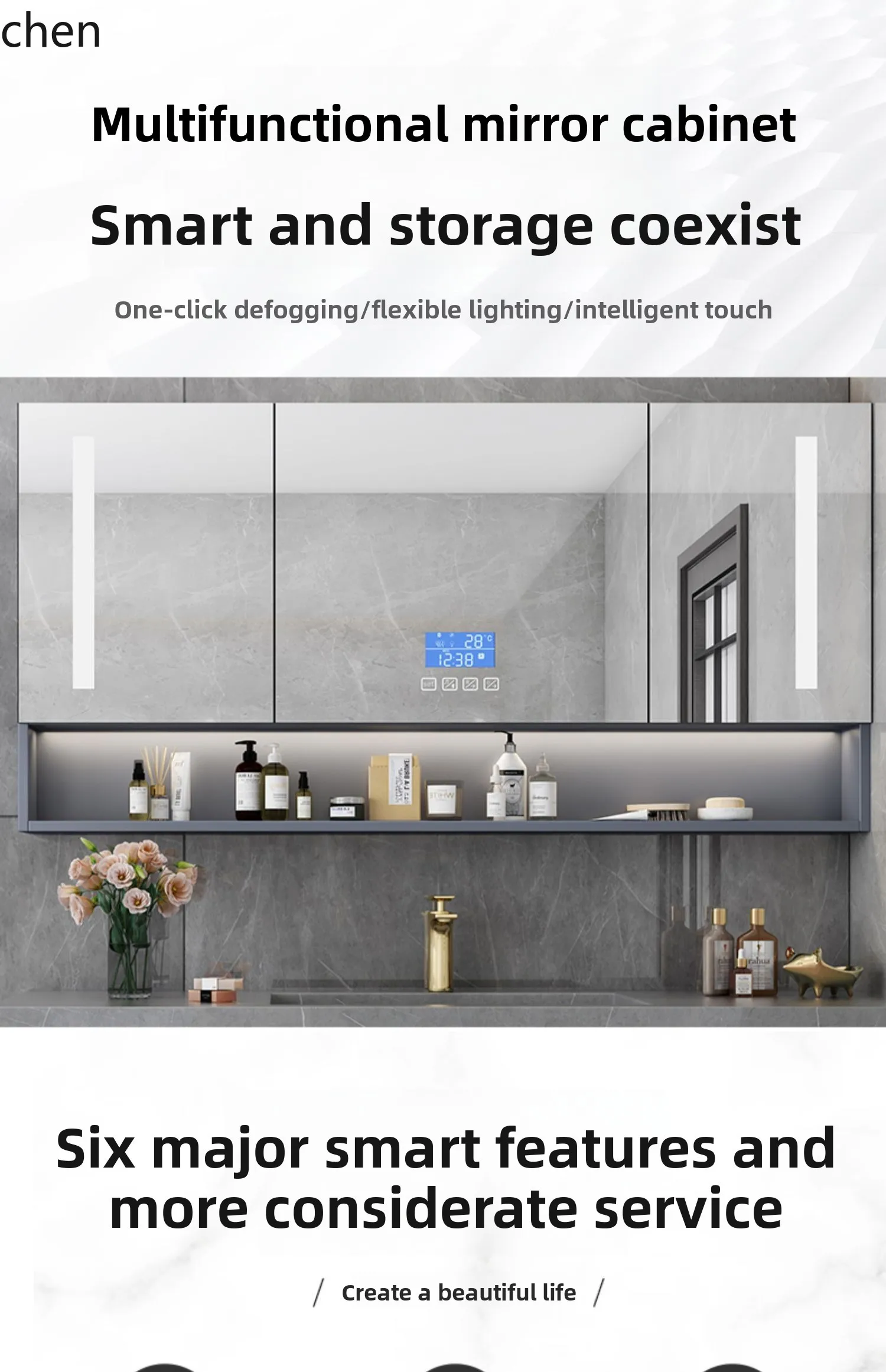 

LXC Smart Bathroom Mirror Cabinet Anti-Fog Wall-Mounted Feng Shui Bathroom Vanity Mirror Cabinet