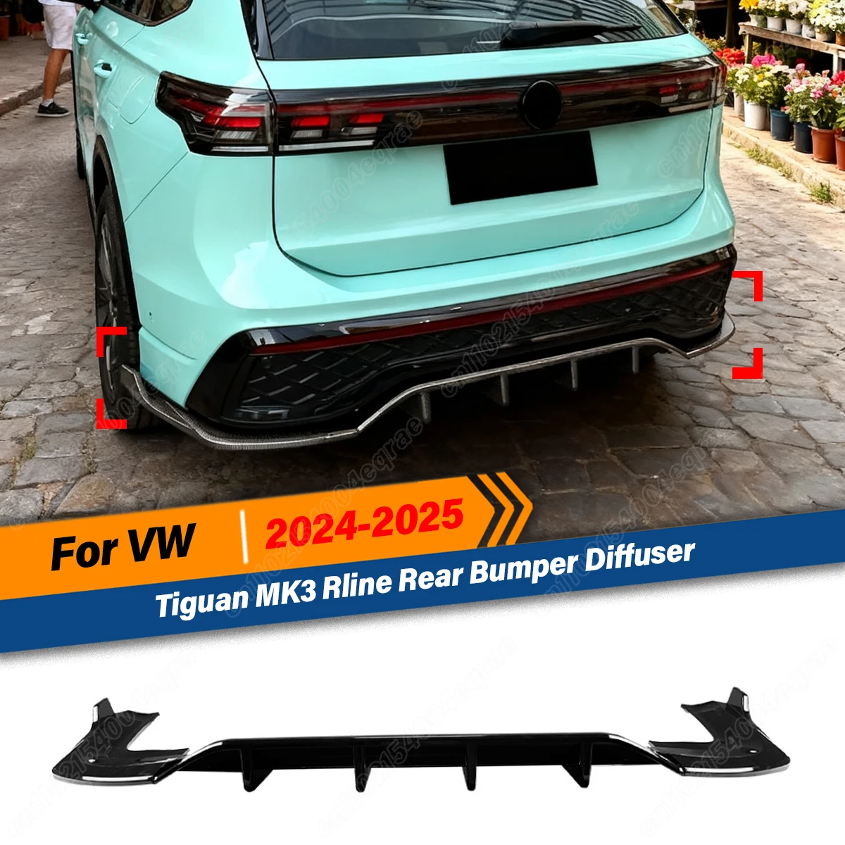 For VW Tiguan MK3 Rline 2024 2025 Rear Bumper Diffuser Lip Spoiler Splitter Diffuser Auto Body Kit Tuning Exterior Accessories
