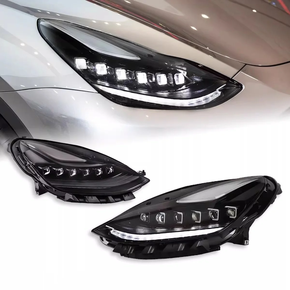 

Светодиодная фара для Tesla Model 3 и Model Y 2019-2024, модифицированная, с функцией дневных ходовых огней (DRL) и указателем поворота.