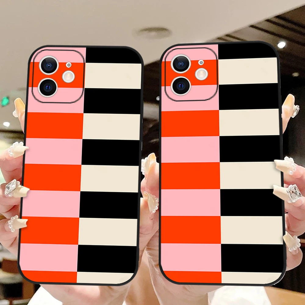

Pink Black Bicoloured Stripes ﻿Phone Case For iPhone 16 15 14 13 12 11 Pro Max Mini X XS SE 7 8 Plus 16E Shockproof Cover Fundas