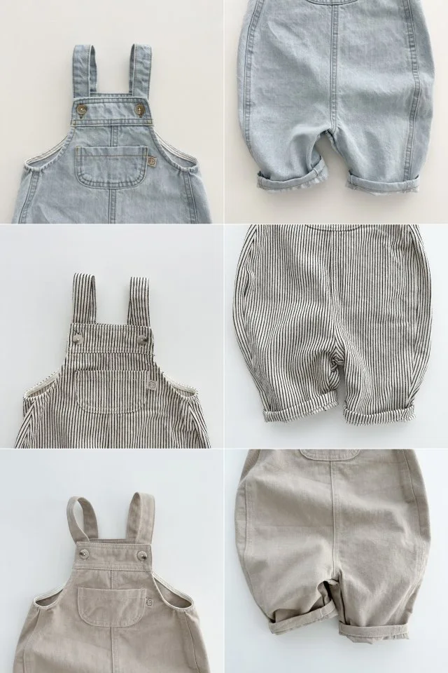 Children\'s denim overalls 0-6 year old boys and girls solid color denim overalls fashionable Korean version denim casual pants