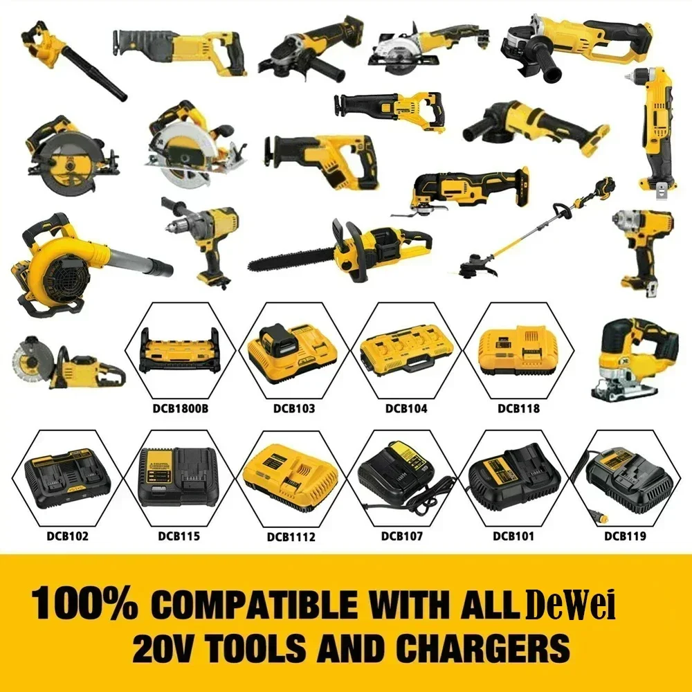 Batterie de rechange au lithium d'origine pour Dewalt, DCB200, DCB184, DCB200, DCB182, DCB180, DCB33, DCB182, DCB201, DCB206, 20V, 12000mAh