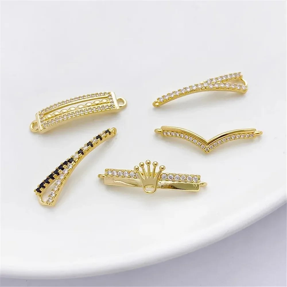 14K Gold-plated Zircon Bracelet with Curved Connection Clasp, Hang Tag, Handmade DIY Necklace, Jewelry, Material Accessories