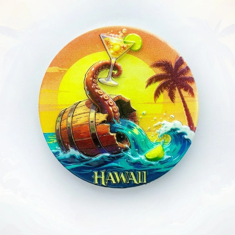 Hawaii Ocean Fridge Magnet - Stunning 3D Sunset Octopus Souvenir Unique Marine Life Gift for Travel & Coastal Home Decor