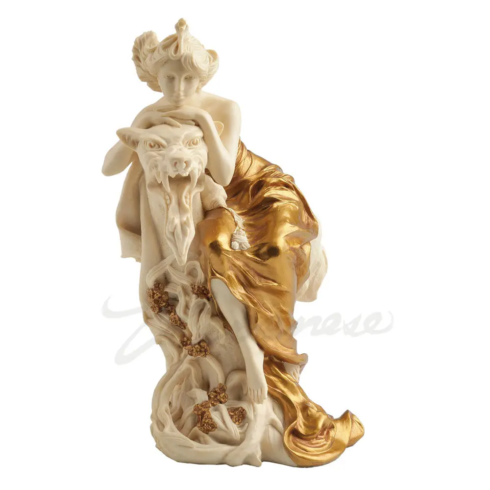 Vintage Goddess with Mythical Beast Resin Figurine Art Nouveau Sculpture Home Decor Living Room Ornament Collectible Gift Craft